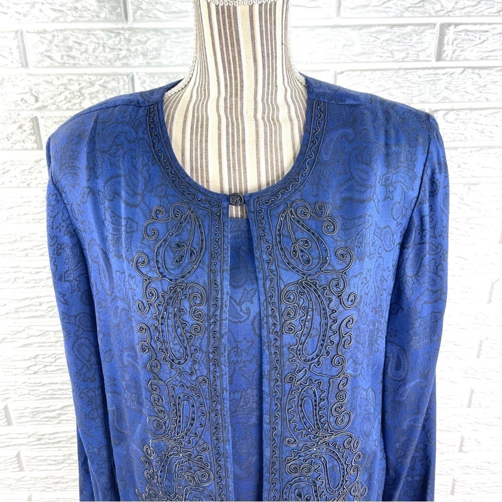 Vtg Sarah Elizabeth Royal Blue & Black Embroidered Beaded Dress Jacket Set Sz 12 - Picture 3 of 9